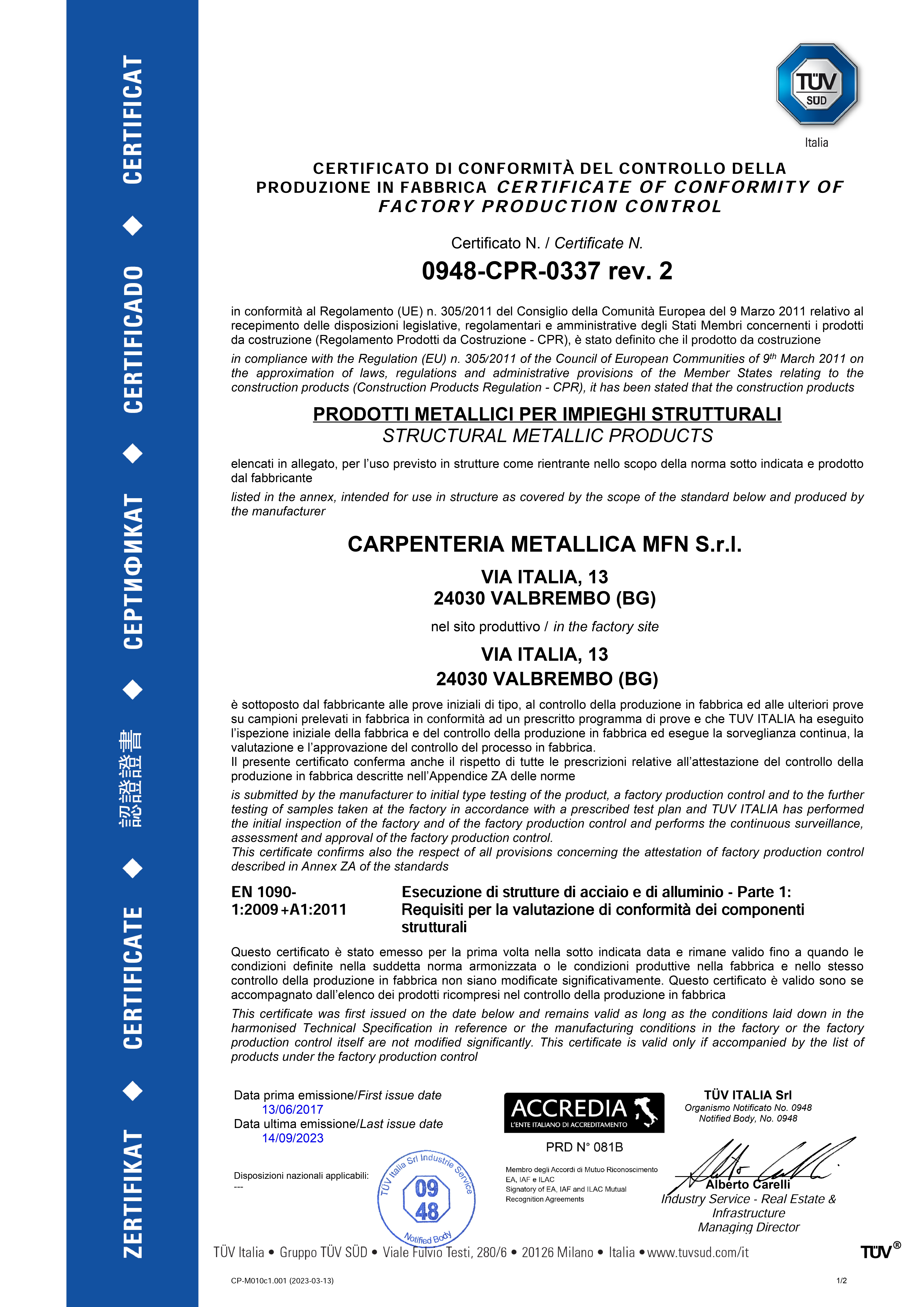 CERTIFICAZIONE 1090 EXC2 - EXC3
