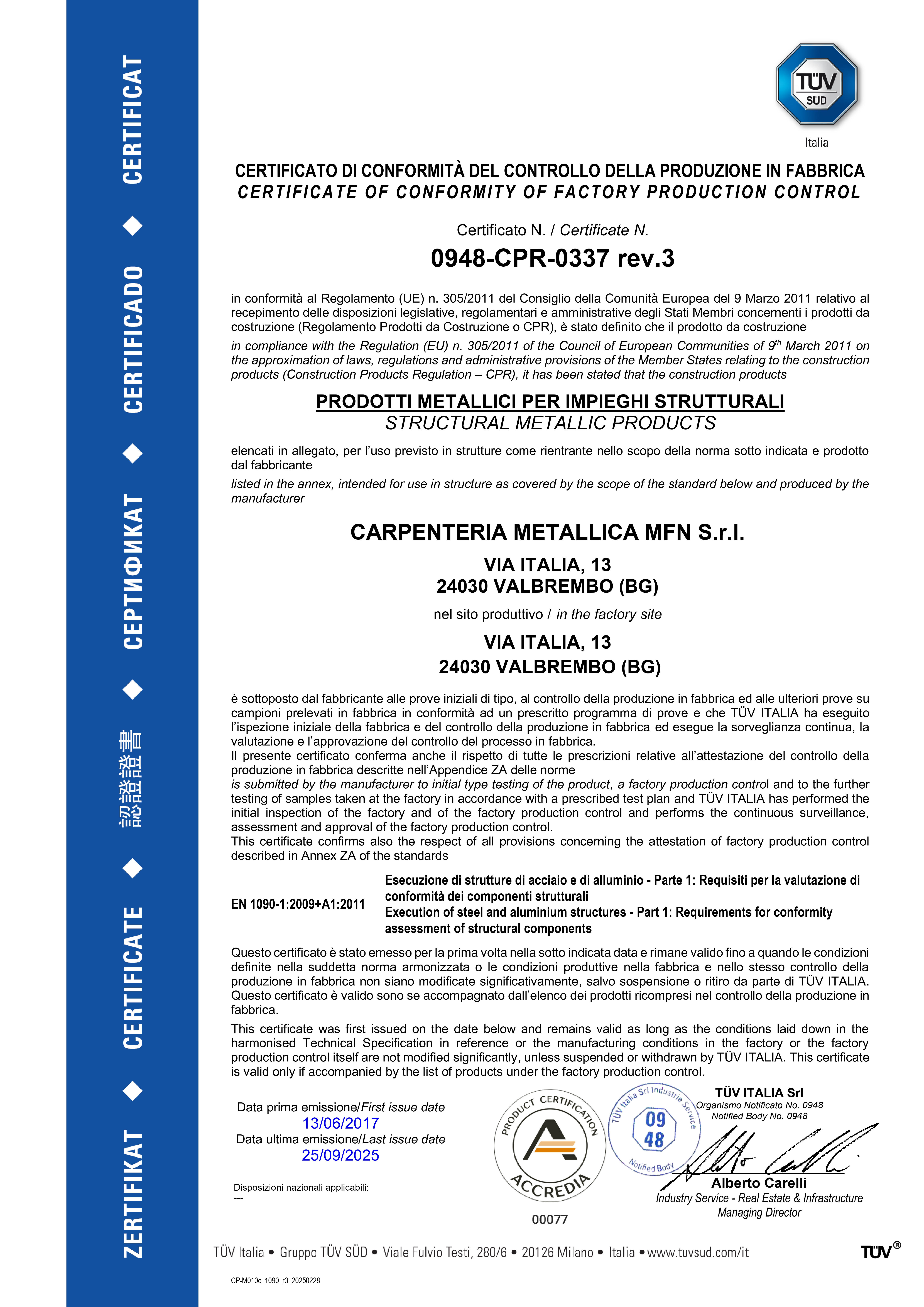 CERTIFICAZIONE 1090 EXC2 - EXC3